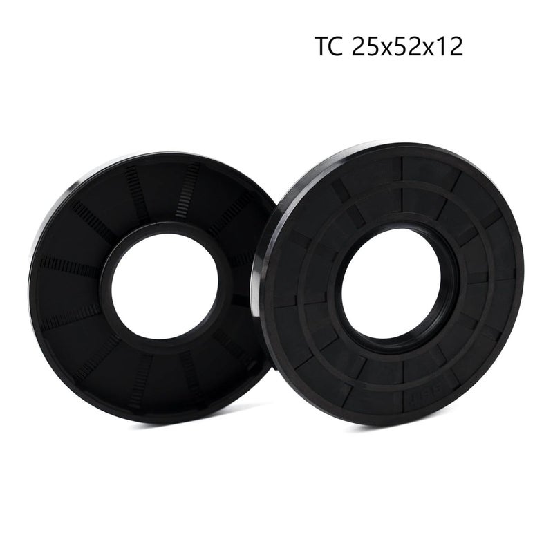 Xike 2PCS Oil Seal, Lip Seals, TC 25mm x 52mm x 12mm, Nitrile Rubber Double Lip Spring-Loaded Oil Shaft Seal, Designed for Bearing Shaft, Black - Image 2